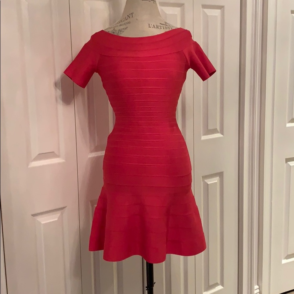 Herve Leger Liza dress rose red